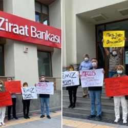 Ziraat Bankası önünde 'Demirören' eylemi